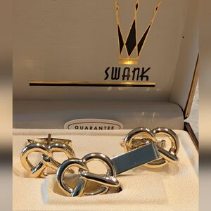 SWANK Gold Tone Pretzel Cufflinks and Tie Clip Set
